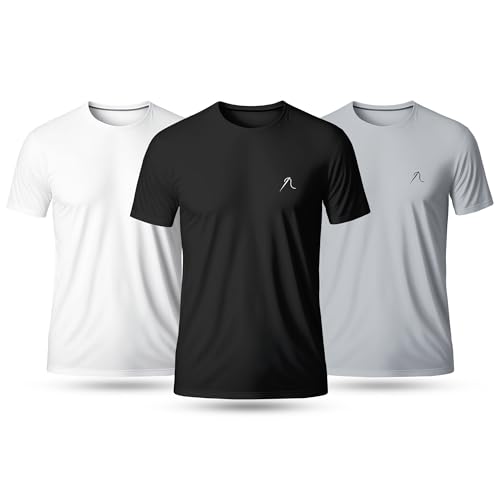 Man Sports T Shirt Gym Short Sleeve Running Plain Mulit Crew Neck Workout (3 pack )