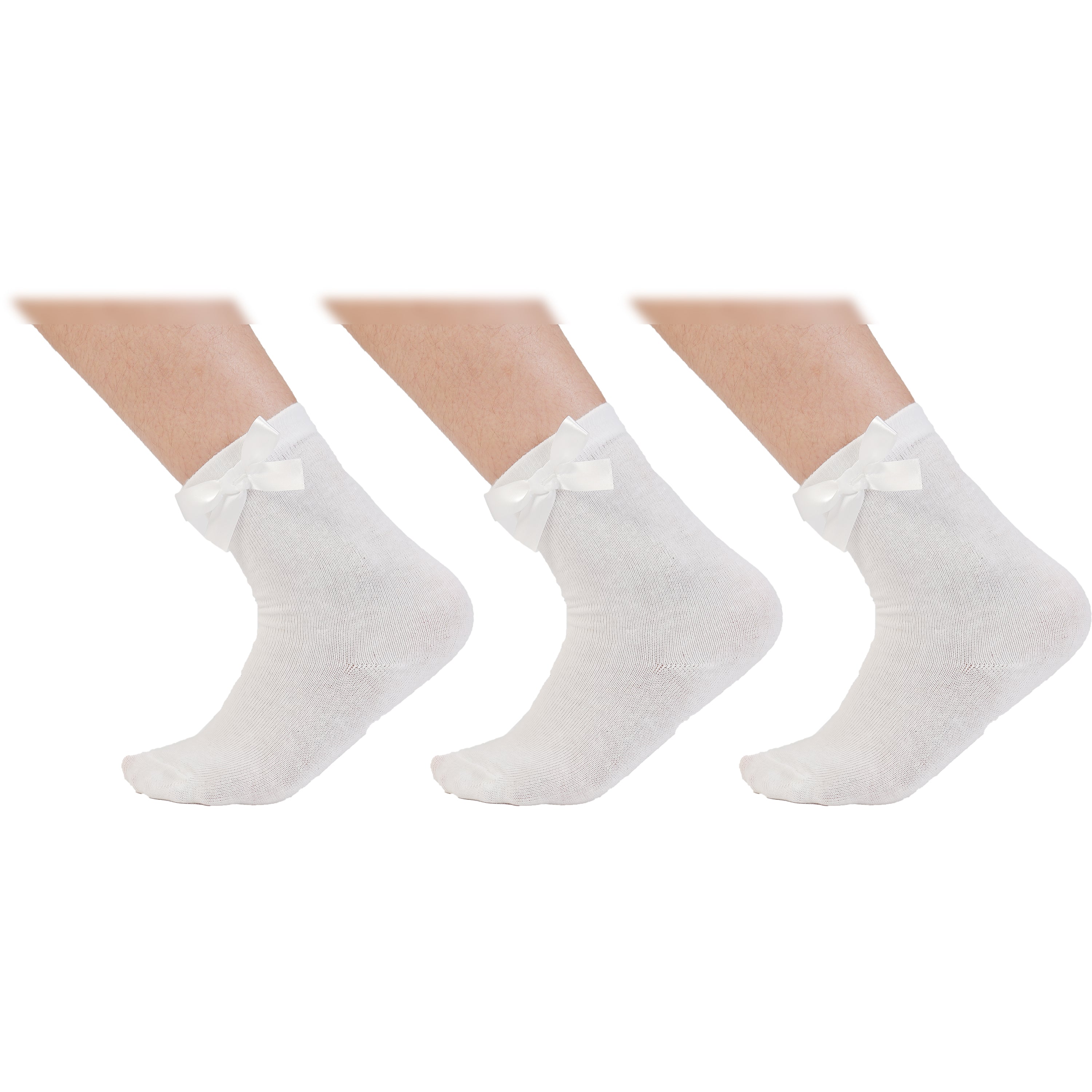 Kids Cotton Rich Plain School Ankle Socks with Matching Bow (3 Pairs)