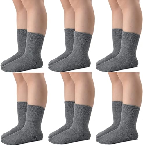 Thread Linens 6 Pairs Girls Crew Socks Kids Ankle Socks Cotton Back to School Socks uniform White Black Grey Navy