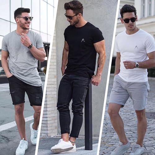 Man Sports T Shirt Gym Short Sleeve Running Plain Mulit Crew Neck Workout (3 pack )