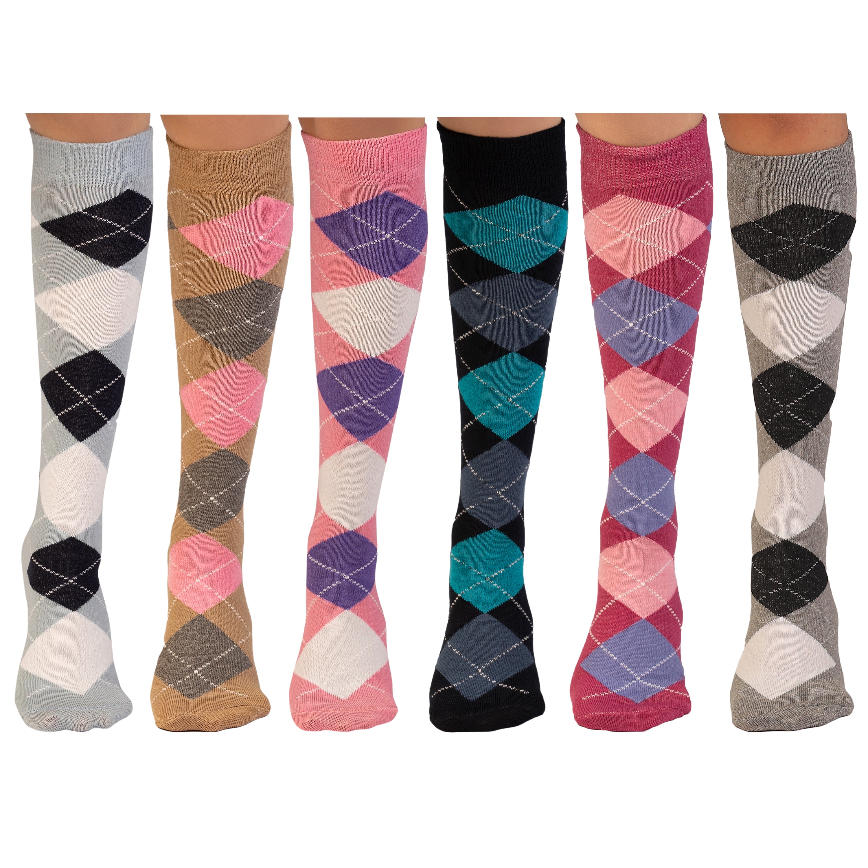 Women's Argyle Design Horse Riding Socks Long Ladies Knee High Socks (6 Pairs)