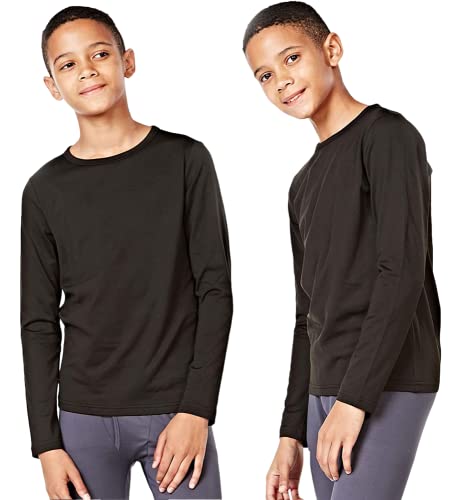 Children Kids Thermal Black Underwear Long Sleeve Shirt Unisex