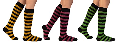 Women's High Performance Multi Colour Stripe Knee High Cotton Socks (3 Pairs)